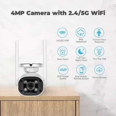 Full color bullet-style security camera with WiFi and Tuya support, offering high-definition outdoor surveillance.