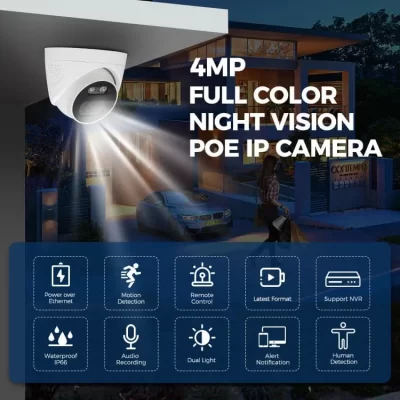 Indoor dome CCTV camera monitoring live footage with night vision and two-way audio for secure surveillance.