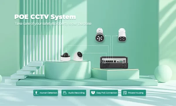 High-definition 5MP cameras for clear video surveillance in PoE NVR systems.