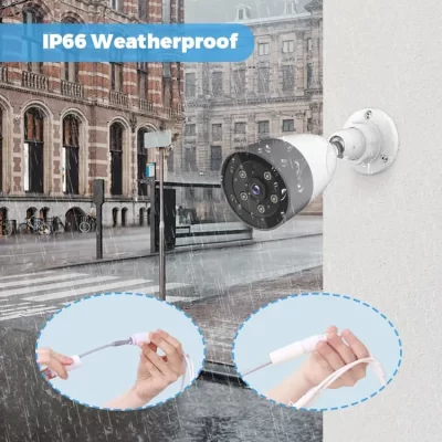 Close-up of 4MP POE bullet camera with full-color night vision and MicroSD recording feature