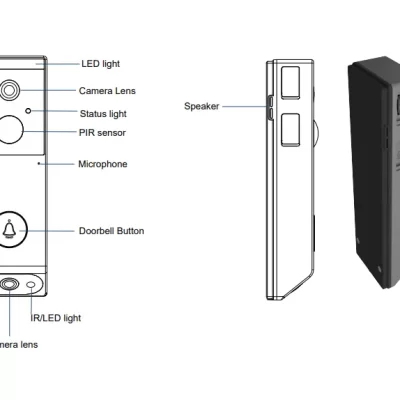 Dual lens video doorbell kit with wireless chime and easy-to-install design.