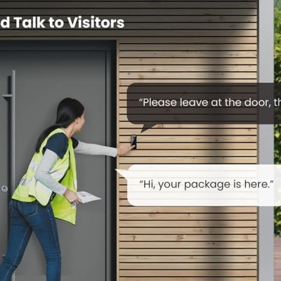 Wireless doorbell camera with two-way audio for real-time communication.