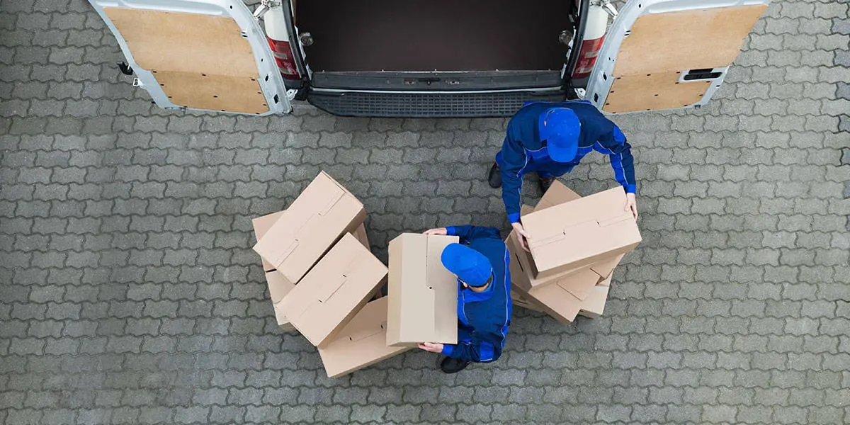 Surveillance camera view of the back of a delivery truck