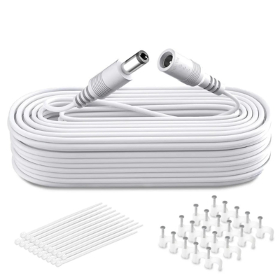 Jennov DC power extension cable 10M in white with connectors and cable clips for easy installation